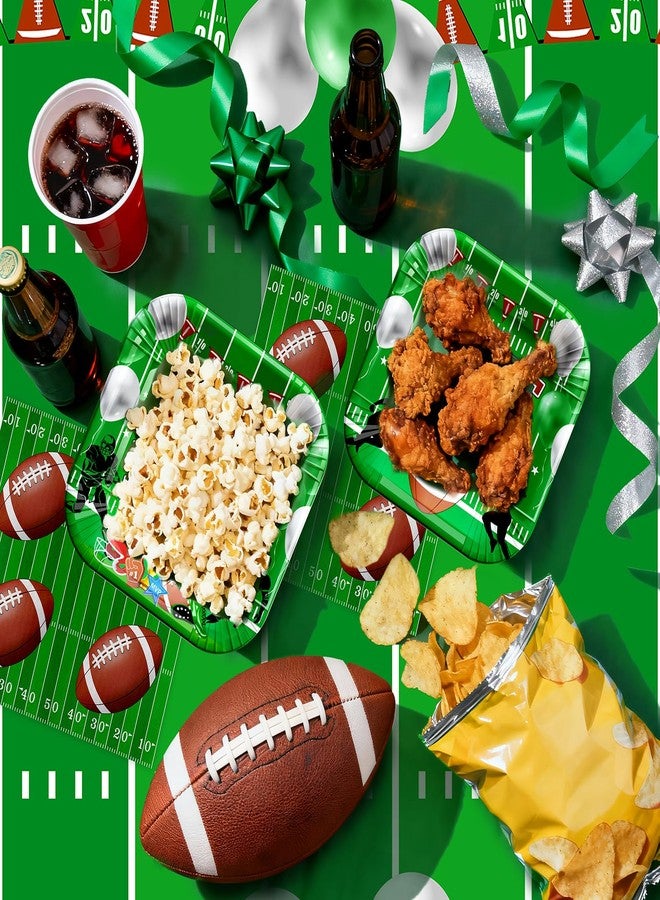 Lecheme Football Party Decorations Kit Serve 24: Disposable Paper Plates, Football Napkins,Touchdown Tablecloth,Banner,Forks for Super Gameday Party Supplies Tailgate Birthday Decorations - Image 4